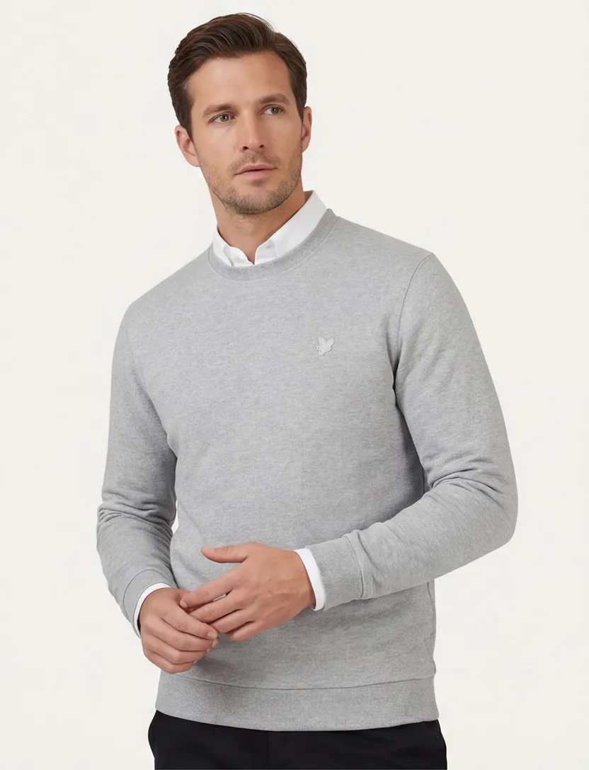 Lyle & Scott sweater grijs katoen ronde hals met boord