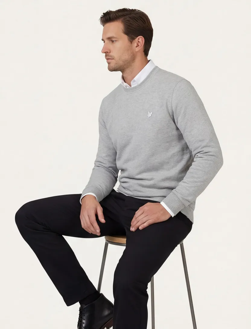 Lyle & Scott sweater grijs katoen ronde hals met boord