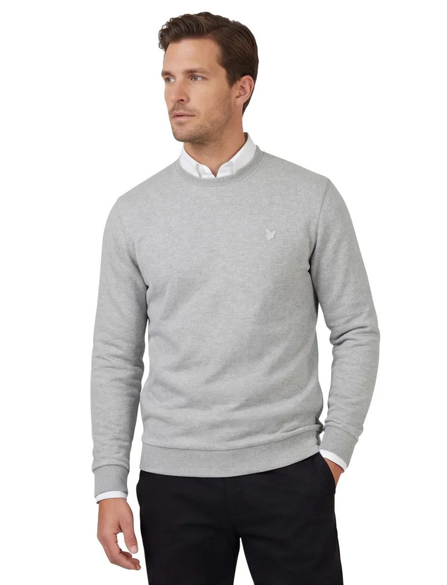 Lyle & Scott sweater grijs katoen ronde hals gemêleerd