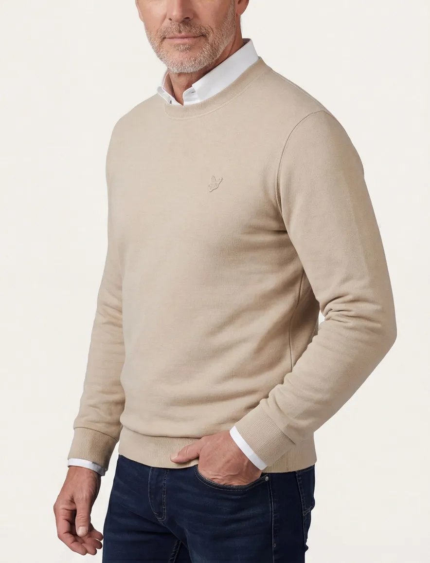 Lyle & Scott sweater beige effen ronde hals katoen