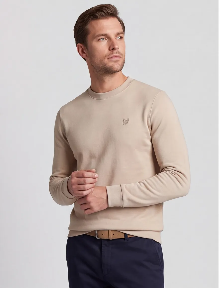 Lyle & Scott sweater beige effen ronde hals katoen