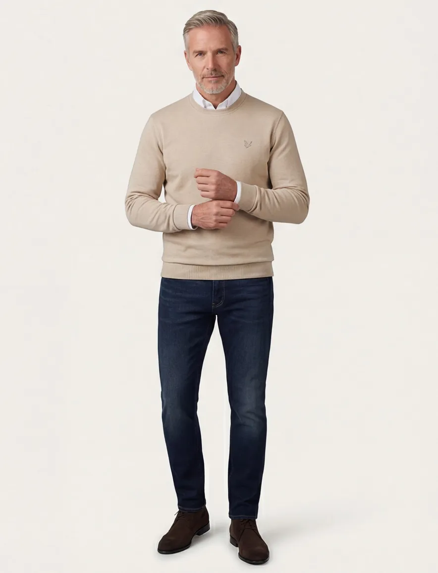 Lyle & Scott sweater beige effen ronde hals katoen