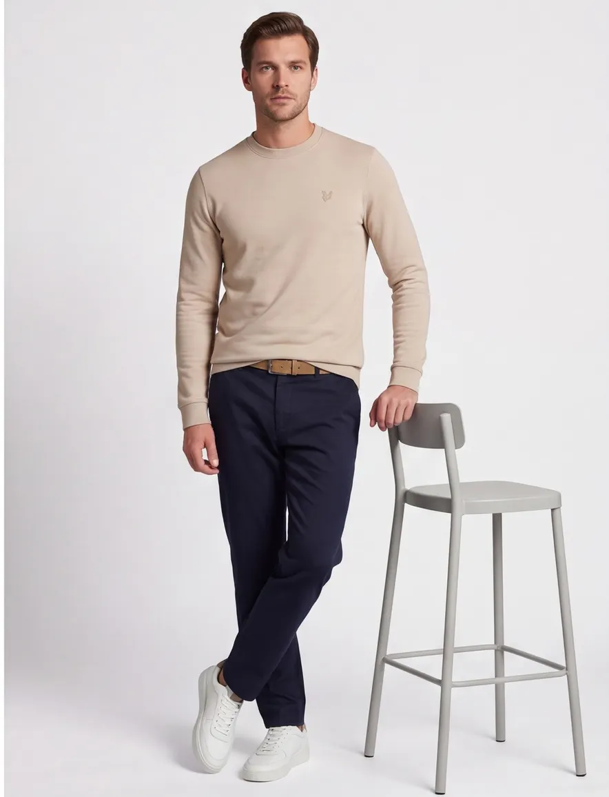 Lyle & Scott sweater beige effen ronde hals katoen