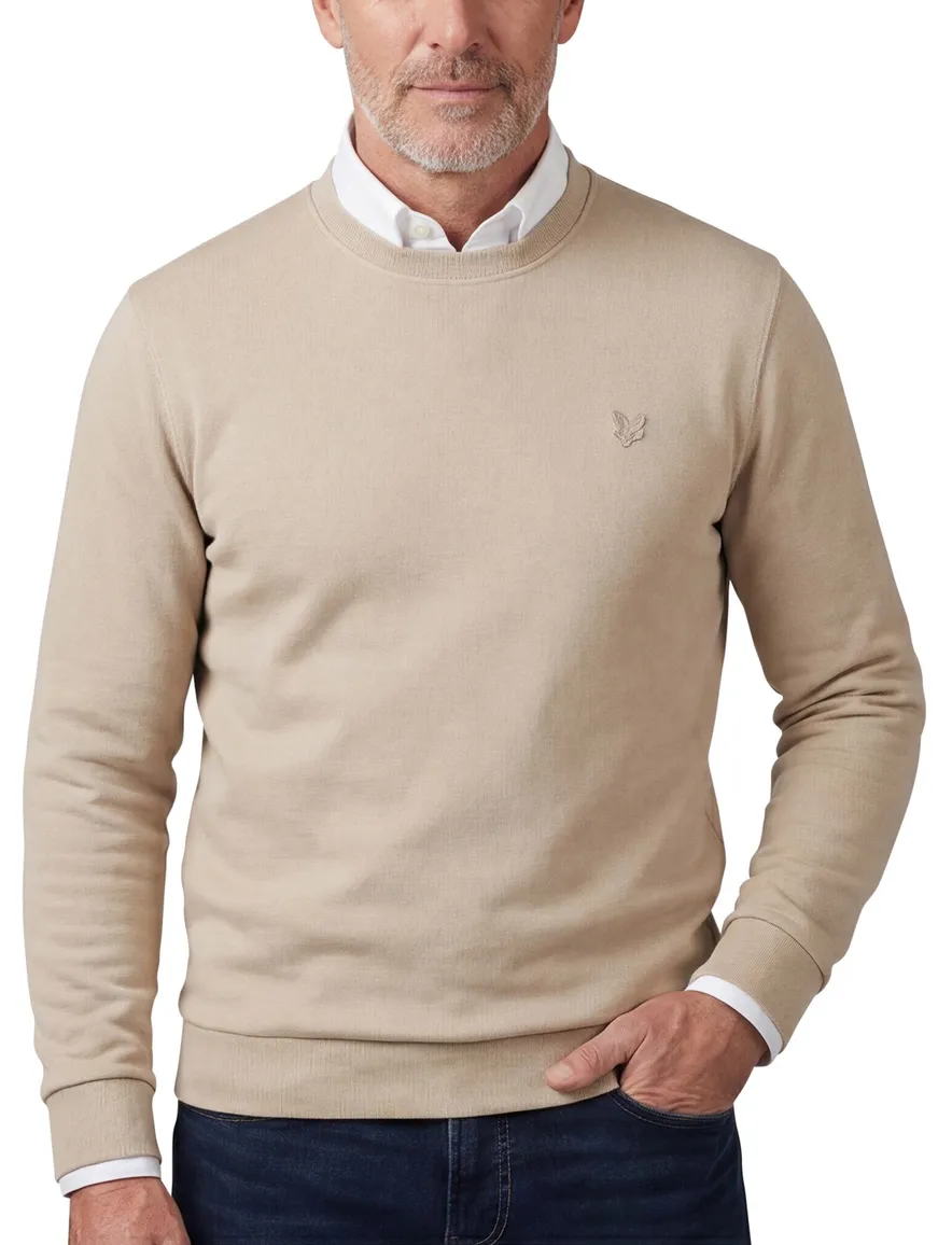 Lyle & Scott sweater beige effen ronde hals katoen