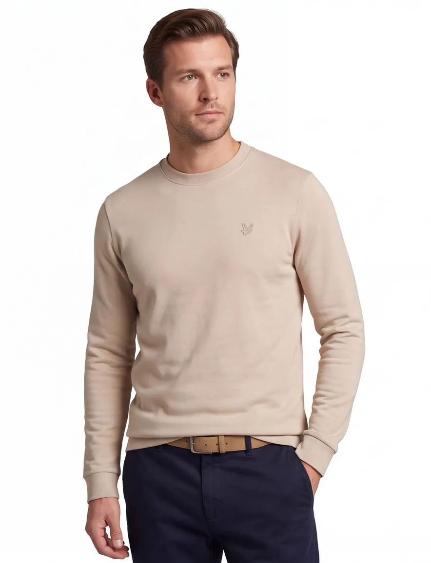 Lyle & Scott sweater beige effen ronde hals katoen