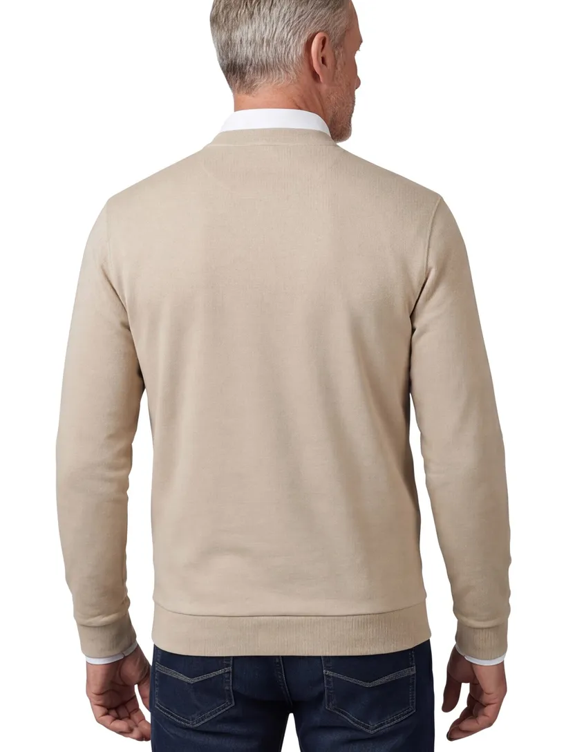 Lyle & Scott sweater beige effen ronde hals katoen boord