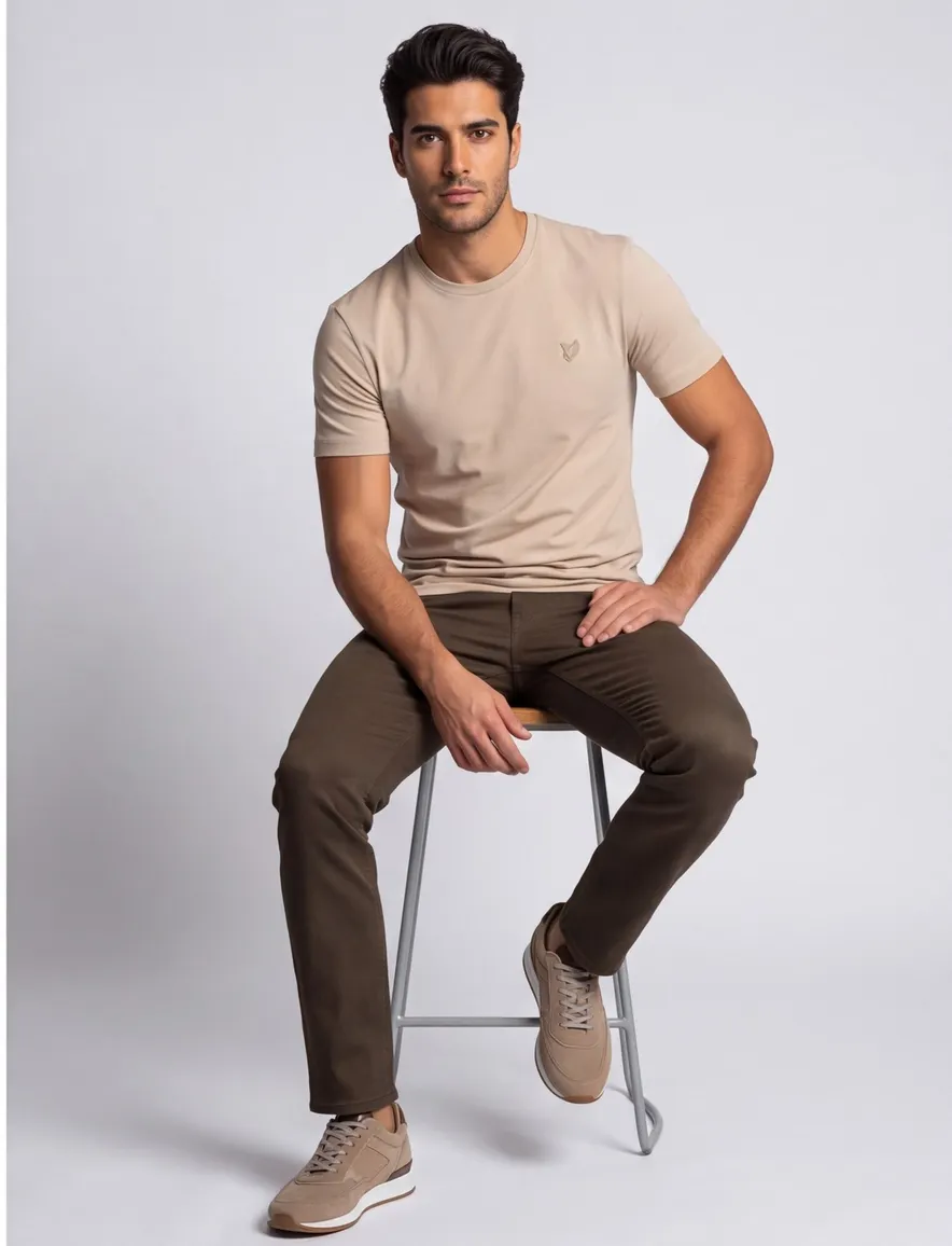 Lyle & scott t-shirt beige ronde hals