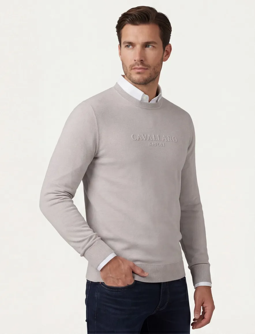 Cavallaro ronde hals trui effen beige katoen
