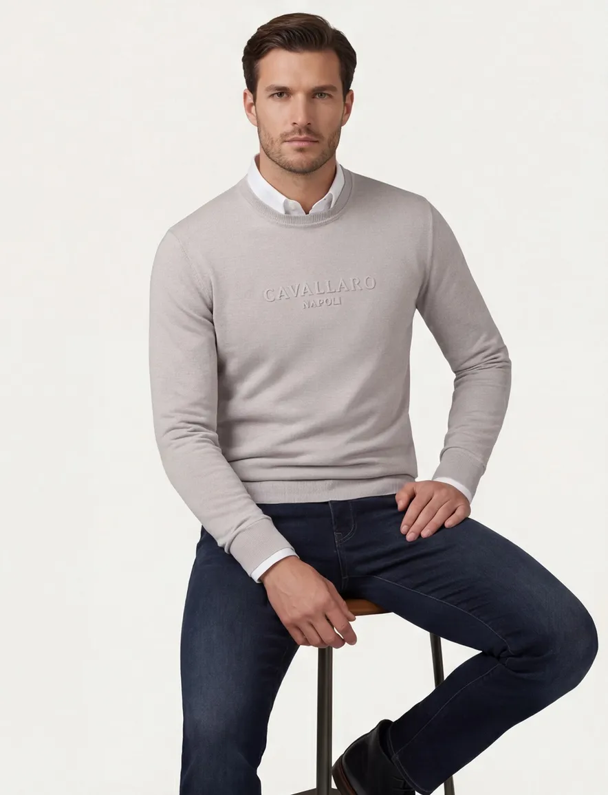 Cavallaro ronde hals trui effen beige katoen