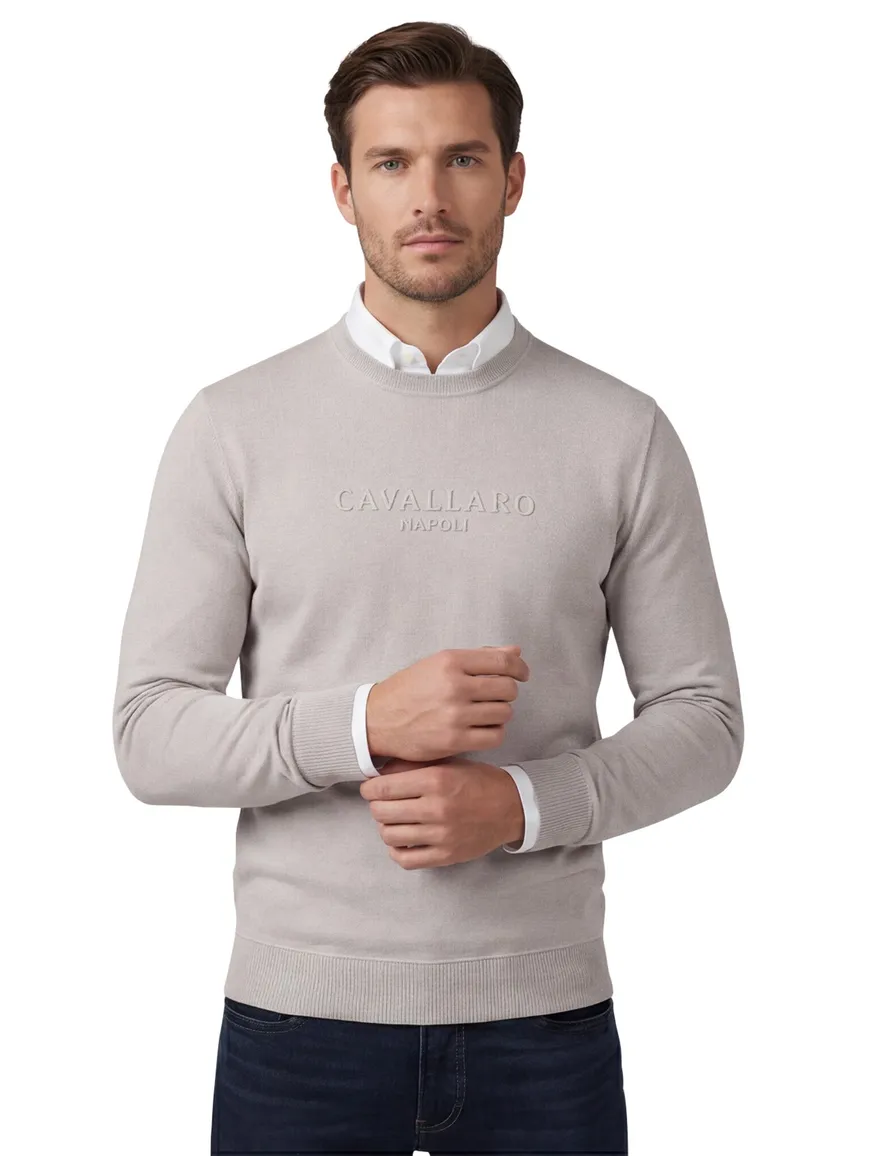 Cavallaro ronde hals trui effen beige katoen