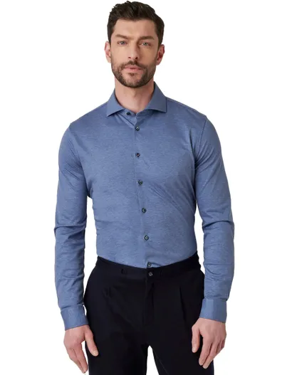 Desoto Desoto Luxury Hai overhemd slim fit blauw gemêleerd