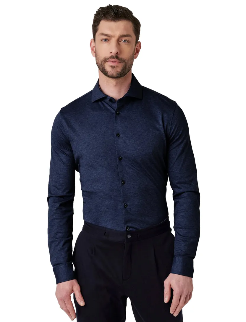 Desoto overhemd navy gemeleerd katoen semi-wide collar