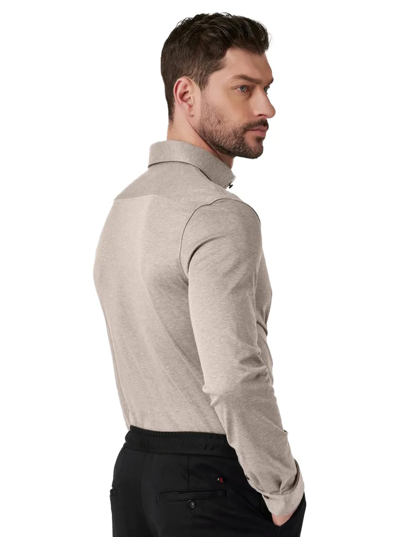 Desoto Luxury Hai overhemd beige katoen semi-wide collar