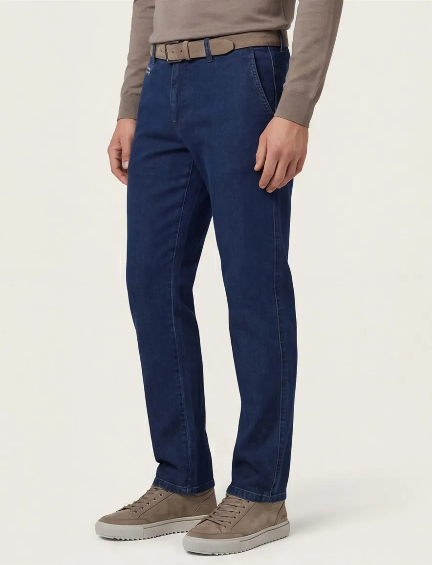 Com4 katoenen chino denim blauw