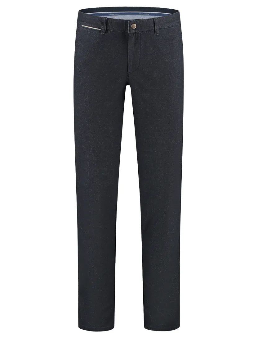 Com4 pantalon chino effen donkerblauw katoen normale fit