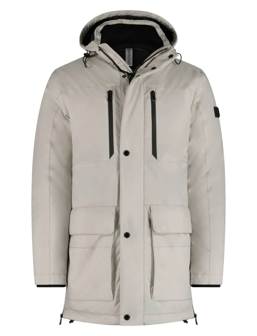 State of Art Regular Fit winterjas grijs met capuchon polyester