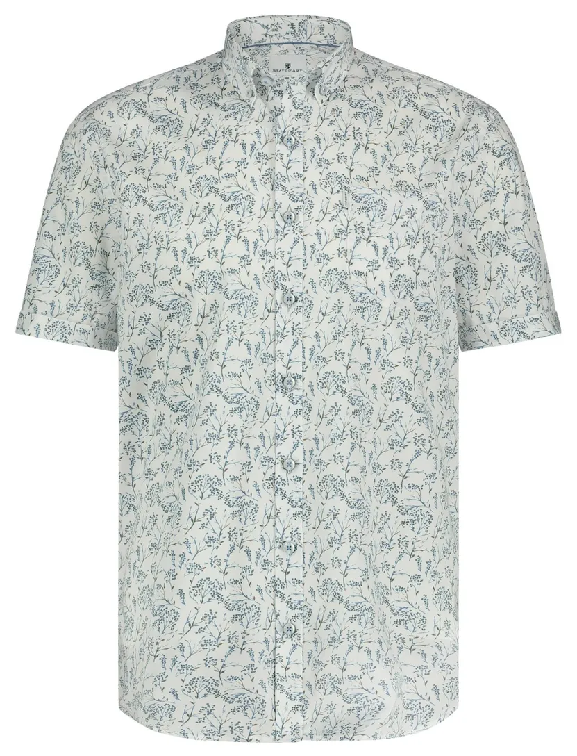 katoenen overhemd State of Art wijde fit blauw print