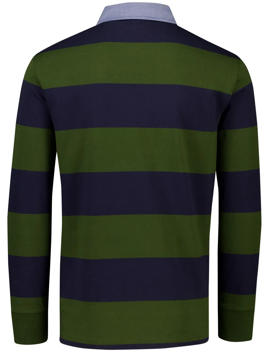 Gant trui donkerblauw groen gestreept rugby kraag katoen