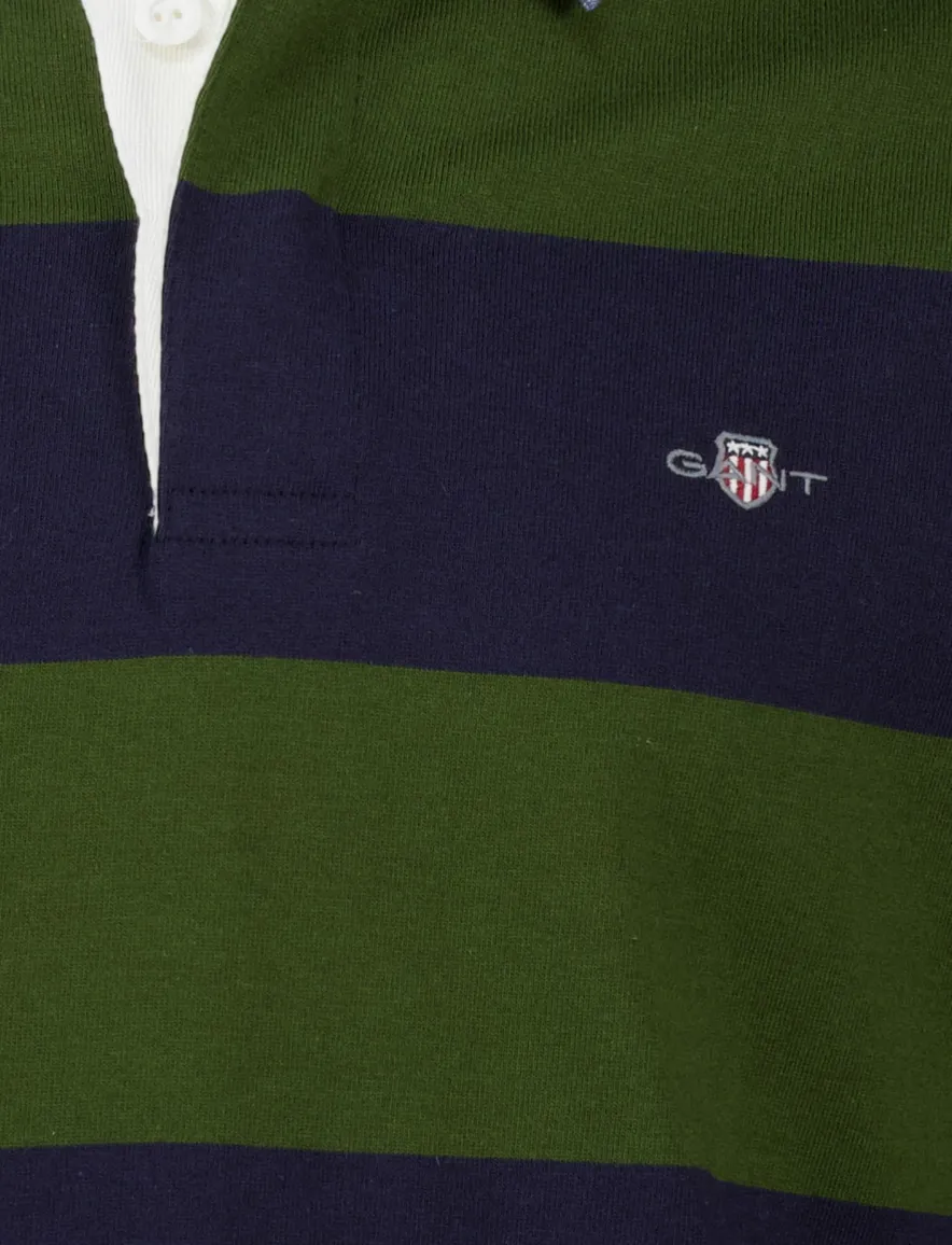 Gant trui donkerblauw groen gestreept rugby kraag katoen