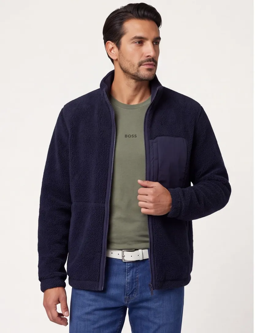 Gant regular fit fleece vest donkerblauw rits