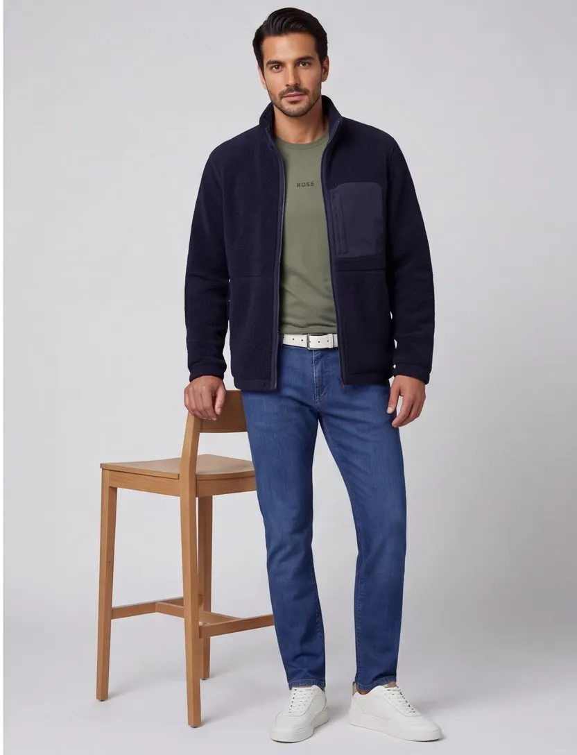 Gant regular fit fleece vest donkerblauw rits