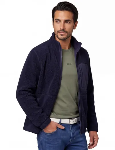 Gant Gant regular fit fleece vest donkerblauw rits