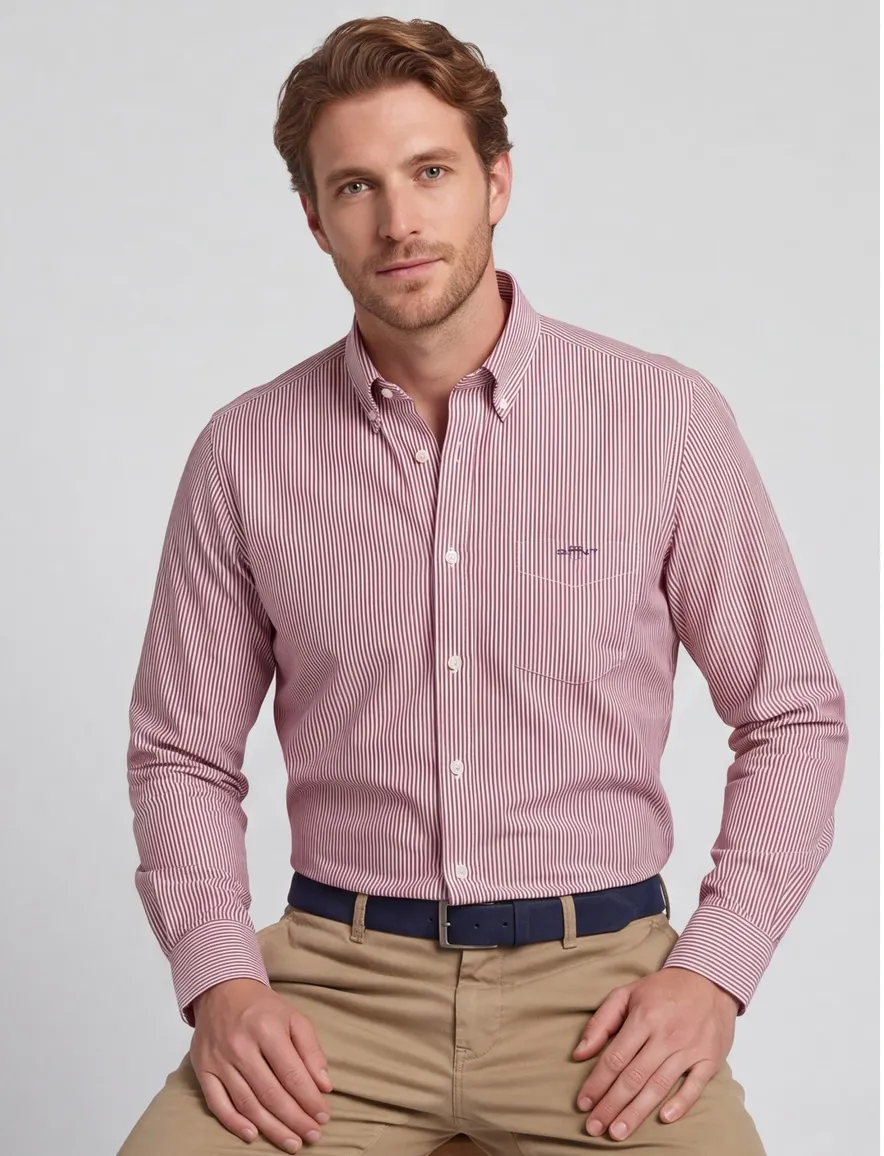 Gant regular fit casual overhemd rood gestreept