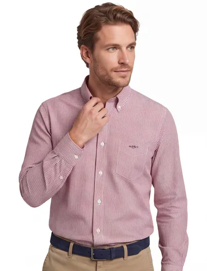 Gant Gant regular fit casual overhemd rood gestreept