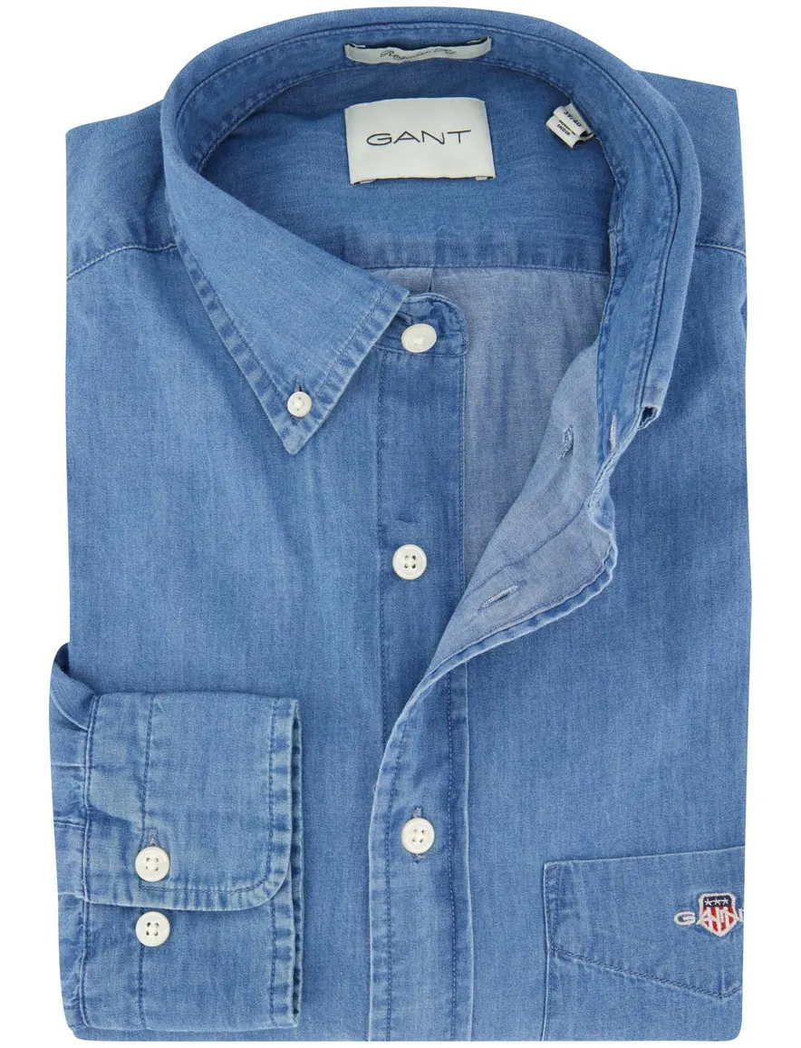 Gant Regular Fit casual overhemd blauw button-down boord