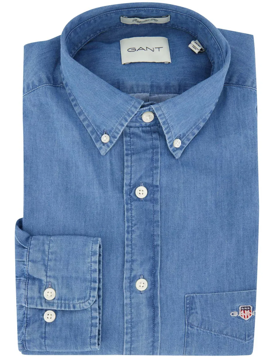 Gant Regular Fit casual overhemd blauw button-down boord