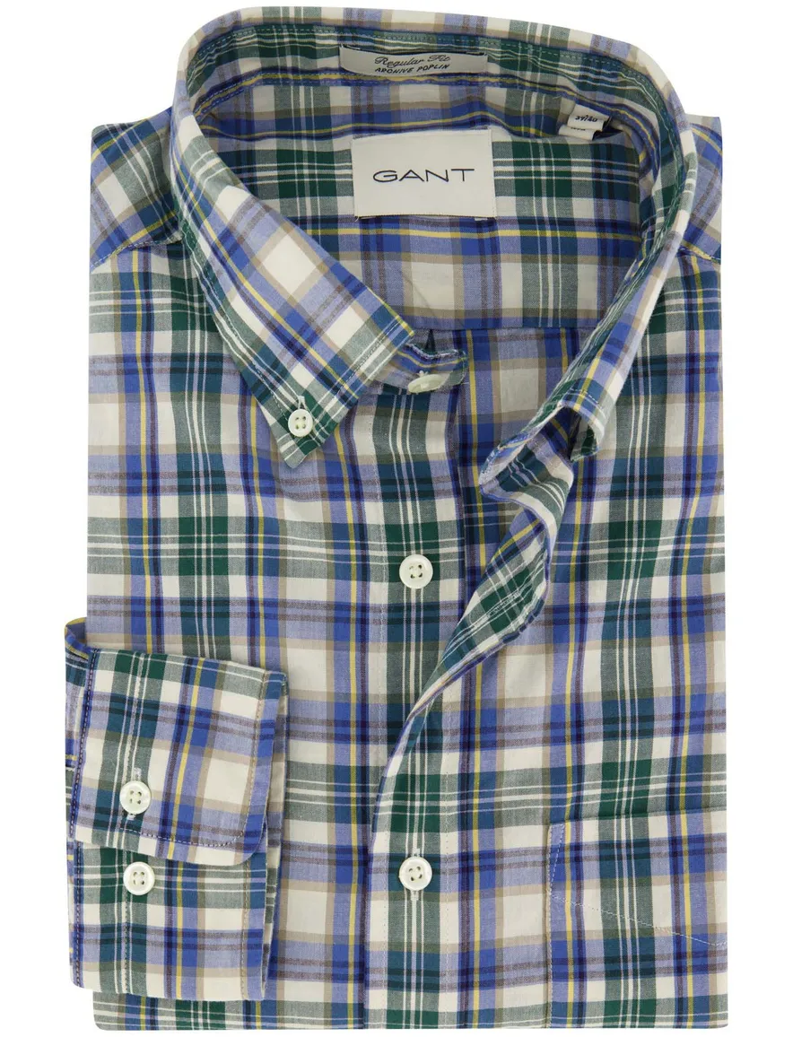Gant Regular Fit casual overhemd blauw katoen