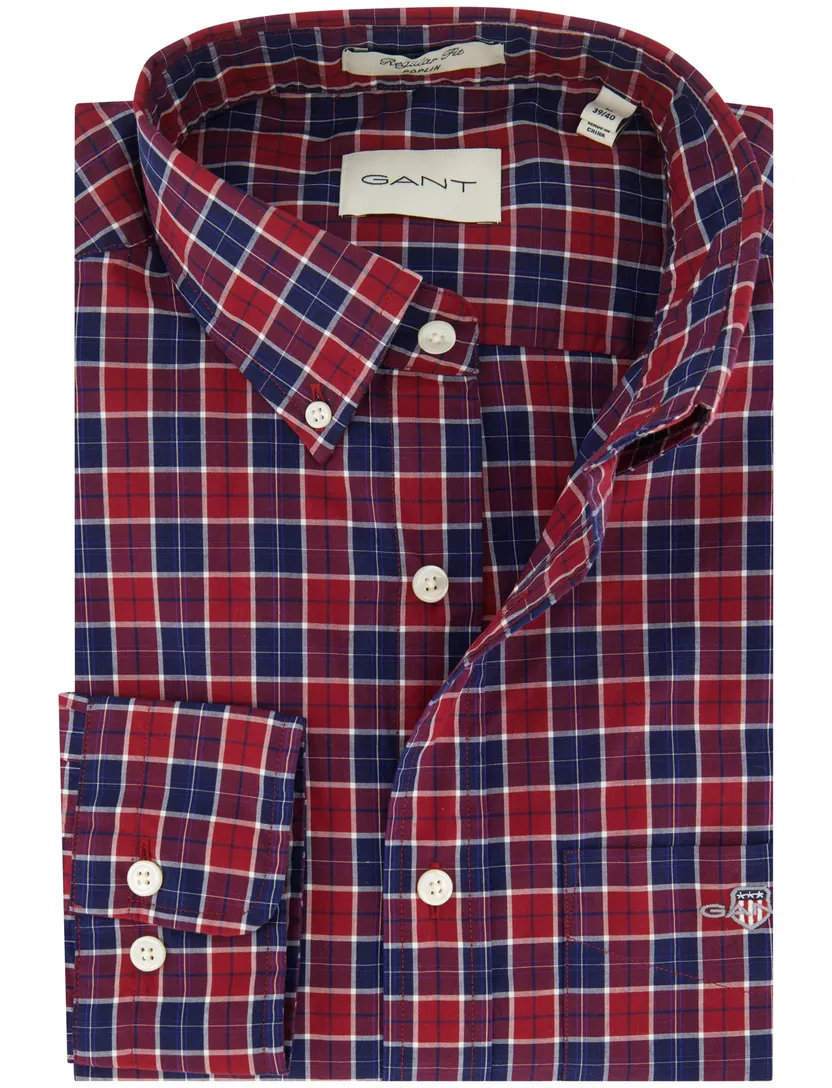 Gant casual overhemd regular fit rood blauw katoen