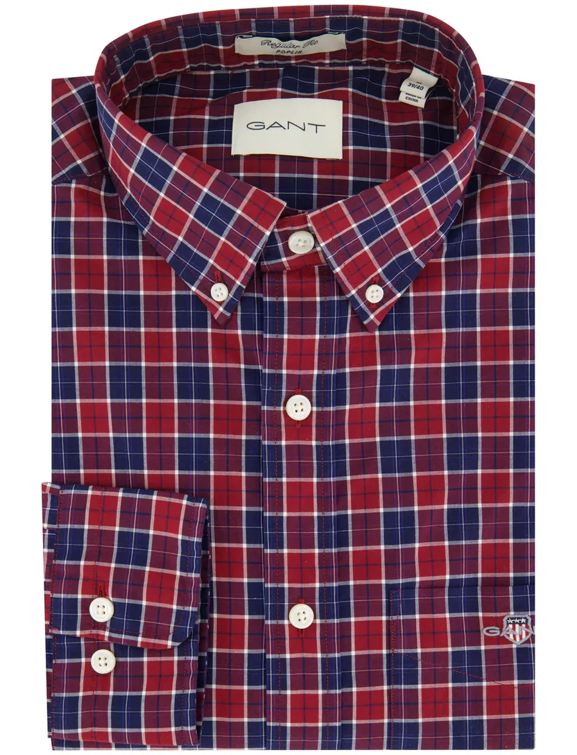Gant casual overhemd regular fit rood blauw katoen