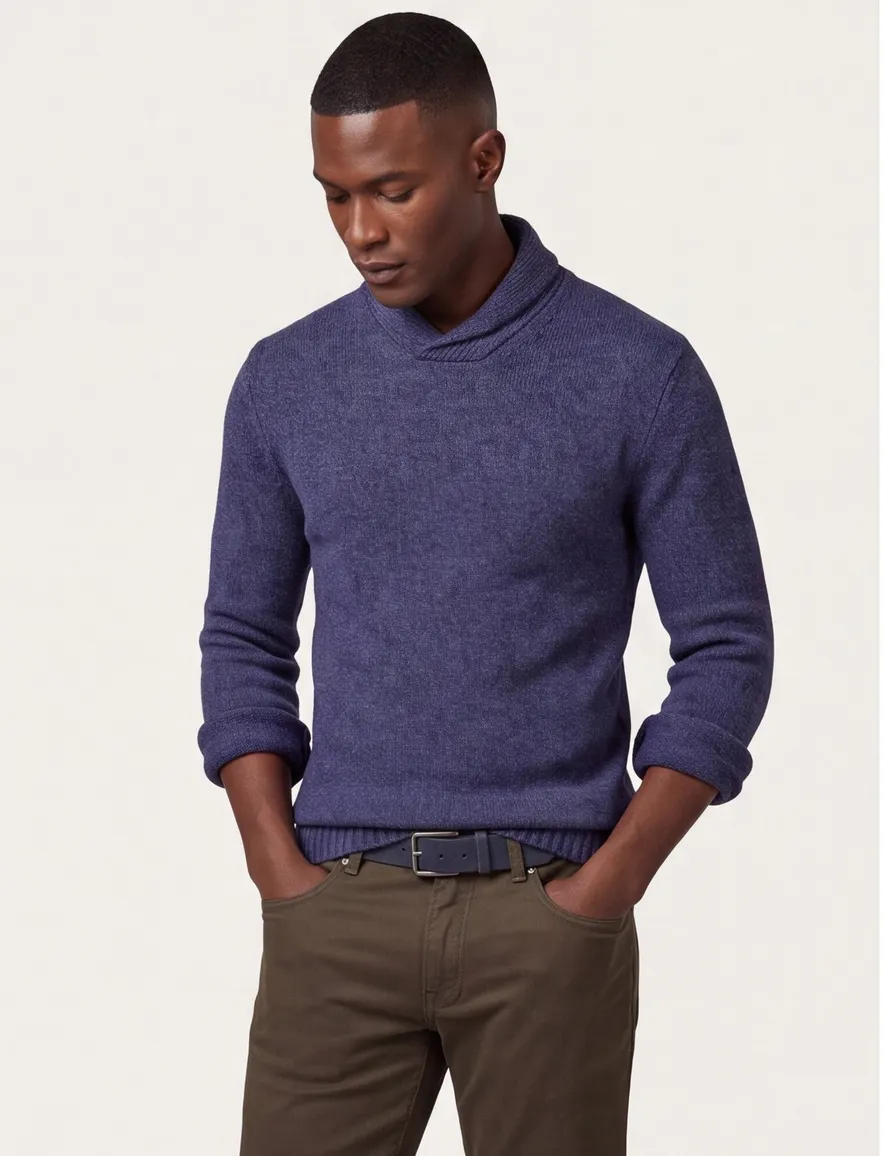 Gant Trui Blauw gemeleerd opstaande kraag lange mouw