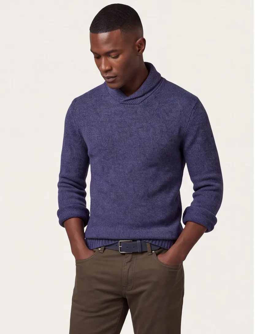 Gant Trui Blauw gemeleerd opstaande kraag wol