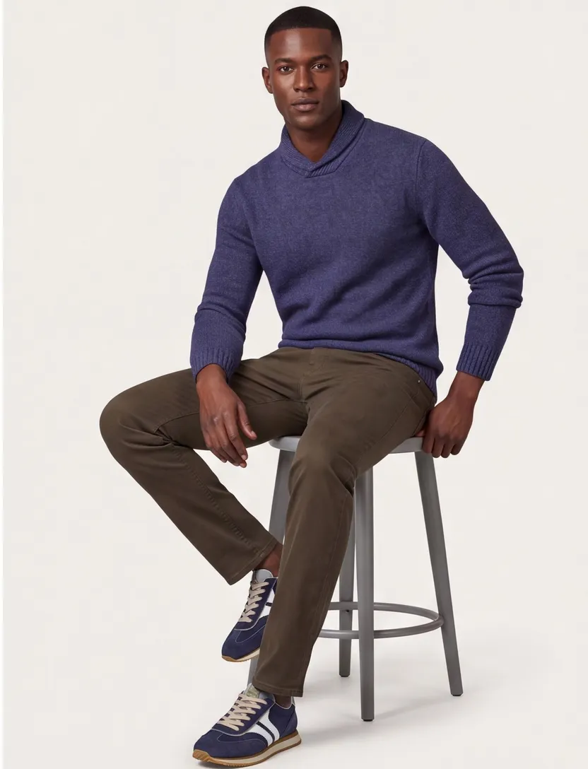 Gant Trui Blauw gemeleerd opstaande kraag wol