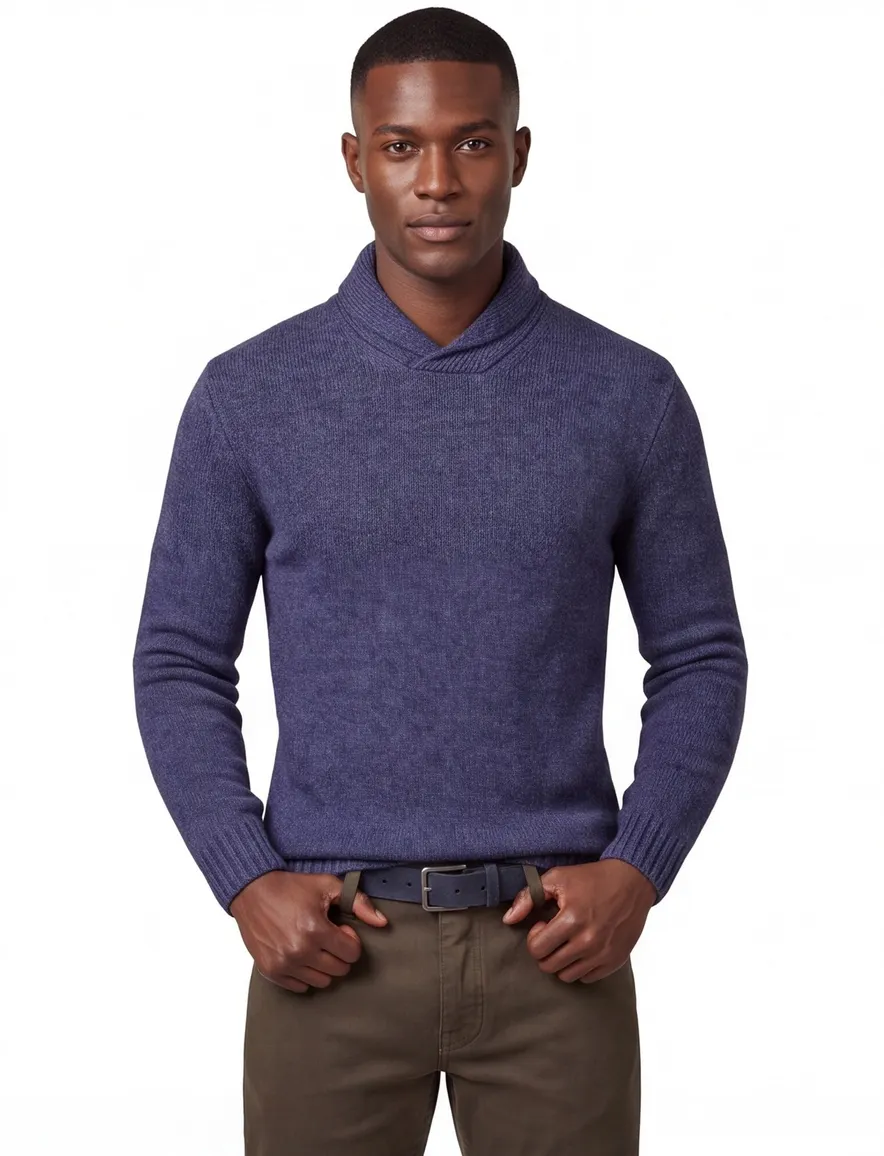 Gant Trui Blauw gemeleerd opstaande kraag lange mouw