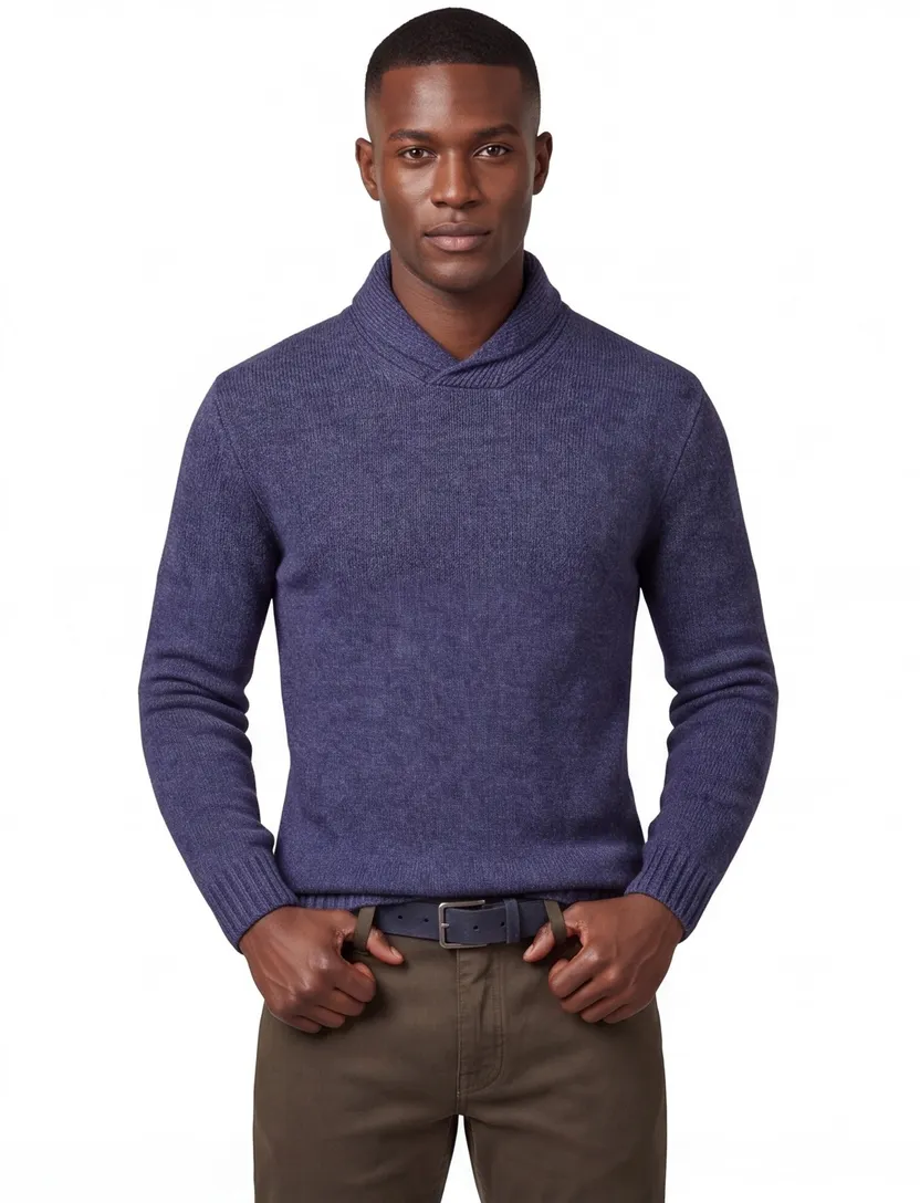 Gant Trui Blauw gemeleerd opstaande kraag wol