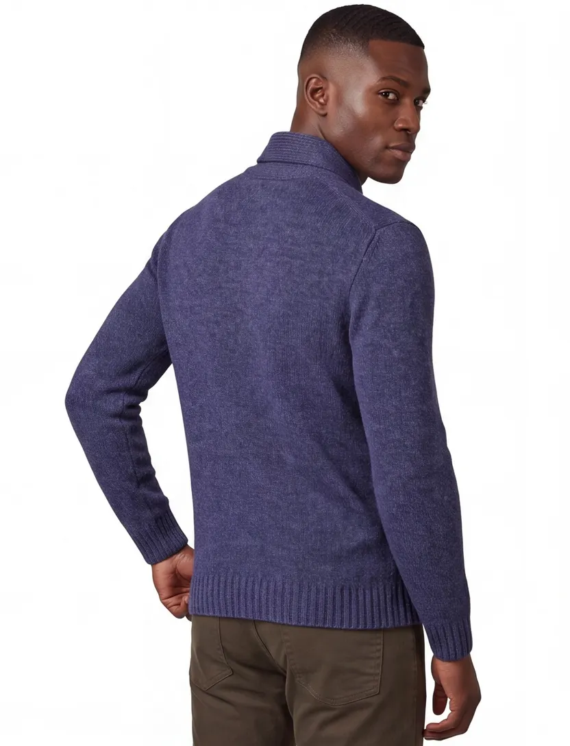 Gant Trui Blauw gemeleerd opstaande kraag wol