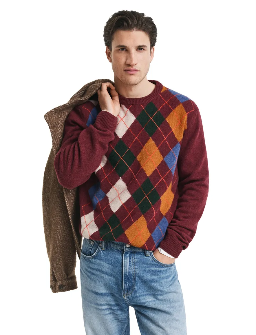 Gant Argyle regular fit trui rood geruit