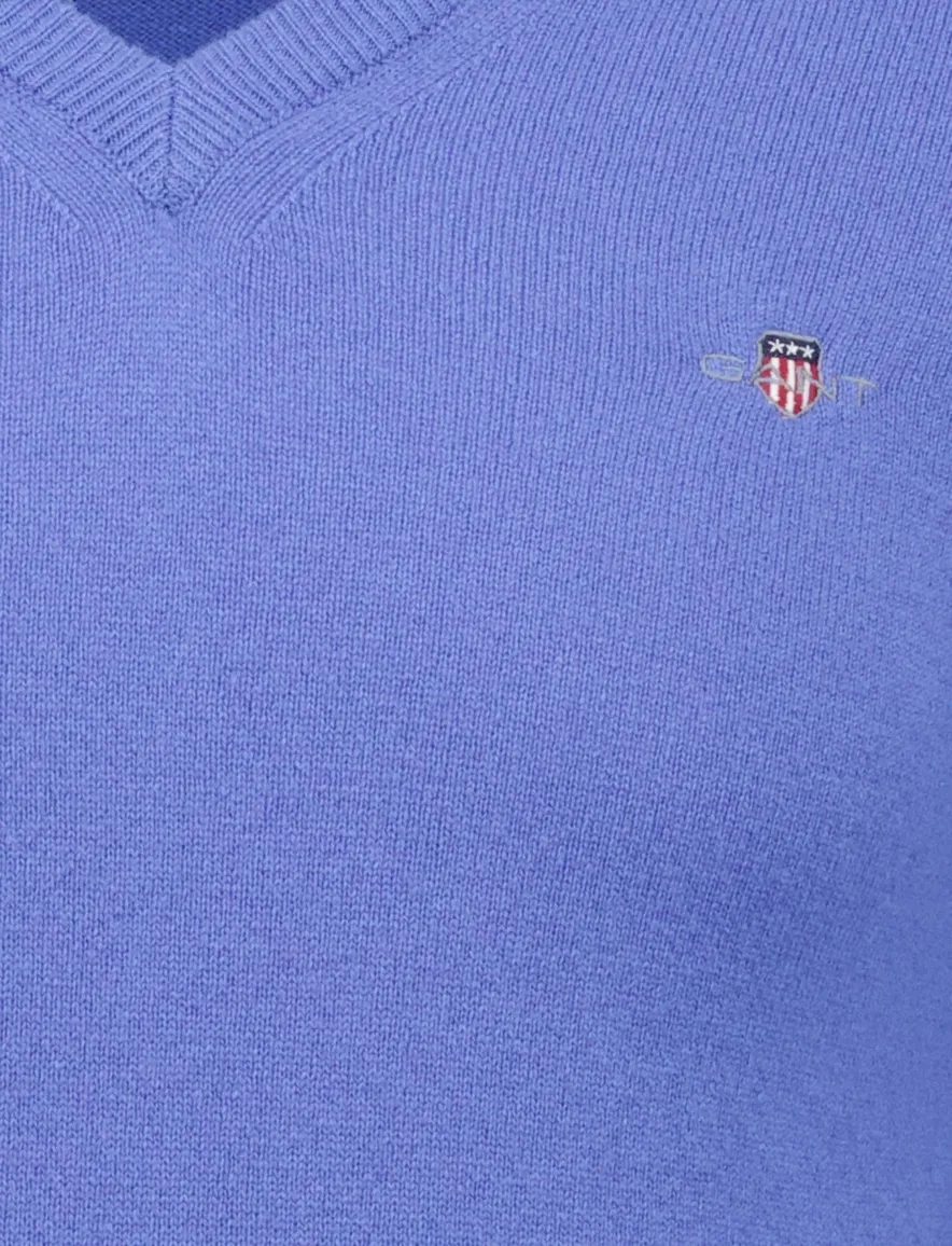 Gant v-hals trui lamswol blauw