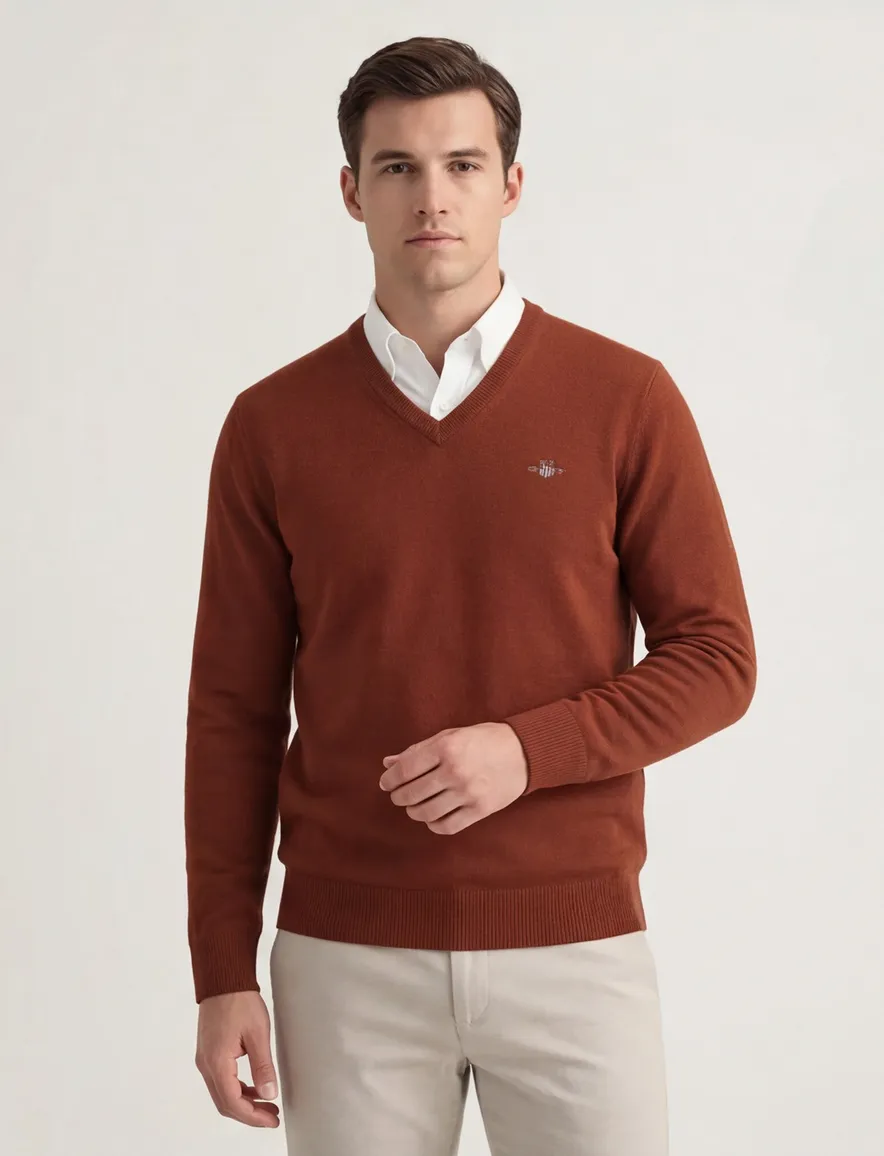Gant trui oranje lamswol gebreid v hals