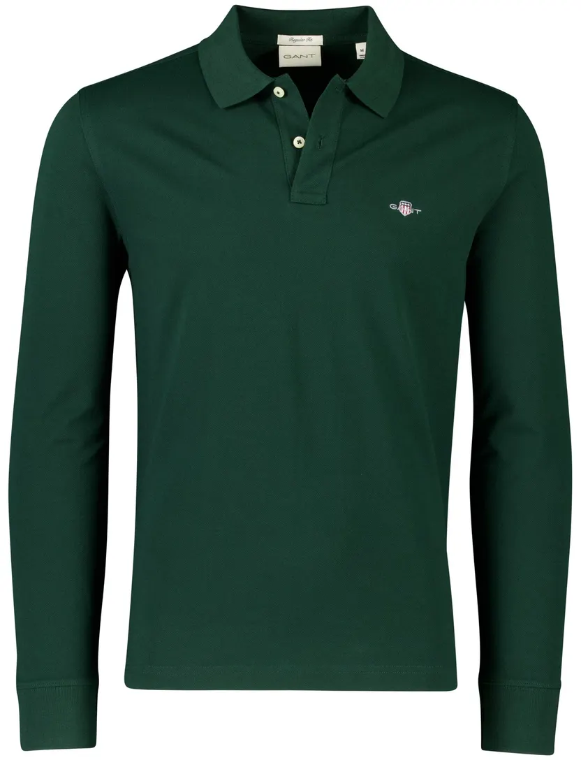 Effen Gant lange mouw polo normale fit groen