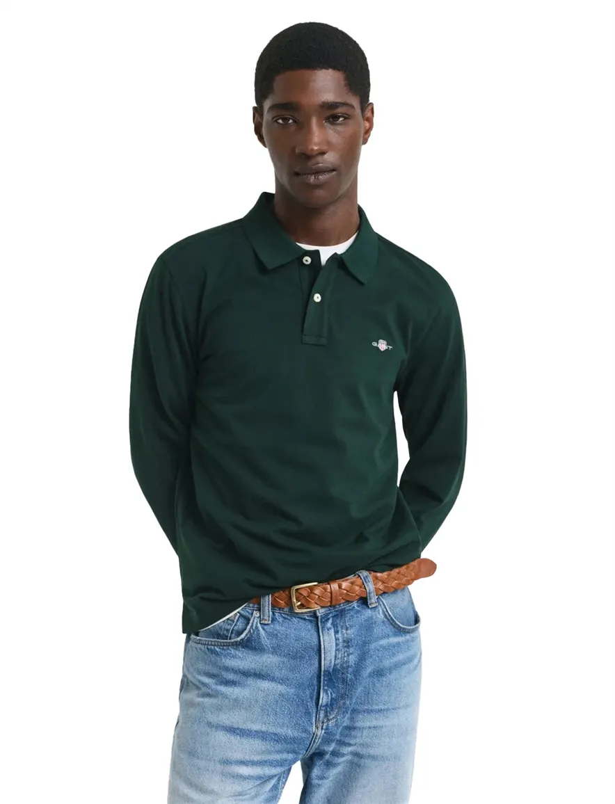 Gant effen lange mouw polo Gant normale fit groen