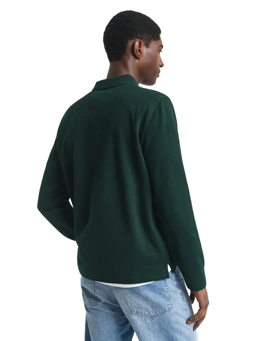 Effen Gant lange mouw polo normale fit groen