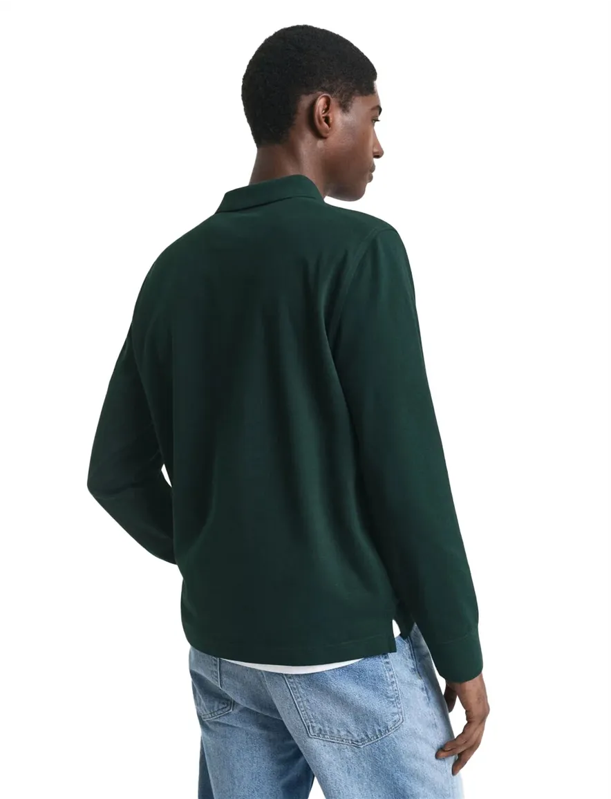 Gant effen lange mouw polo Gant normale fit groen