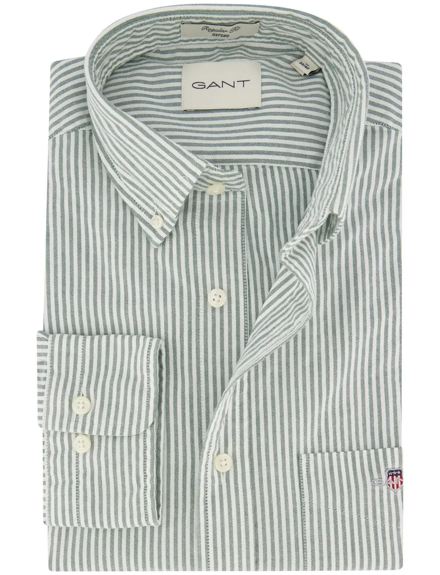 Gant regular fit casual overhemd groen gestreept