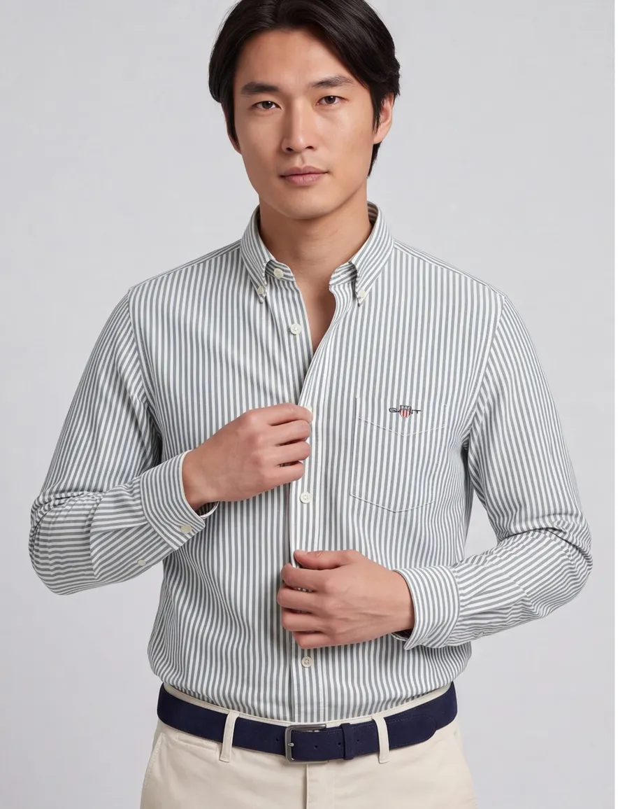 Gant regular fit casual overhemd groen gestreept
