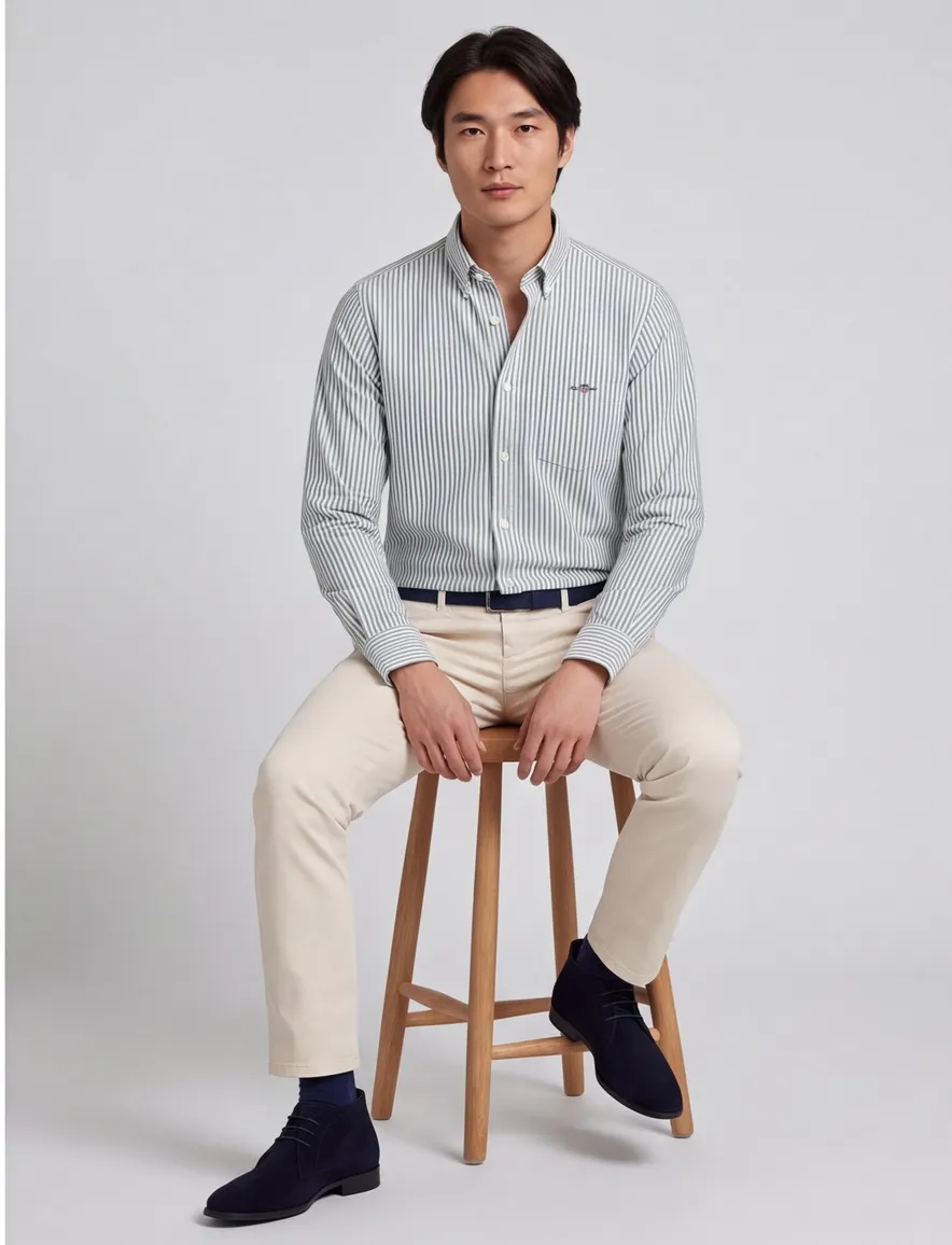 Gant regular fit casual overhemd groen gestreept