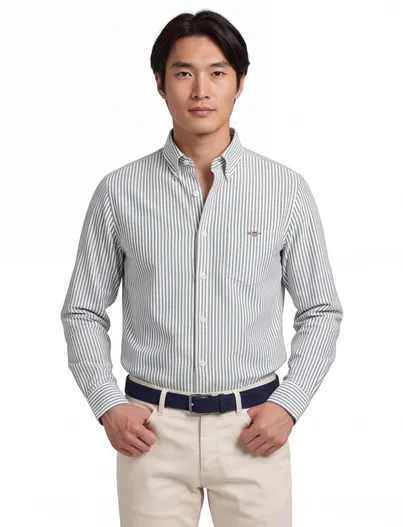 Gant casual overhemd groen Gant Regular Fit